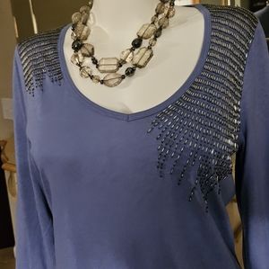 Chico's Shirt 💙 Blue with Silver accent Shoulder 3/4 Sleeve